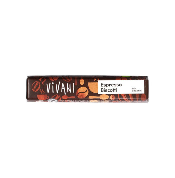 Vivani Espresso Biscotti Milk Chocolate 40g - Live Well